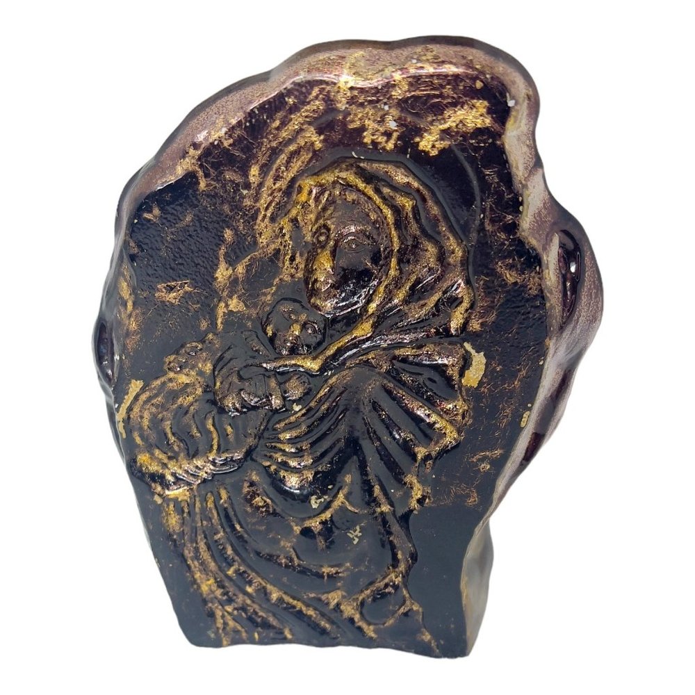 St. Joseph With Baby Jesus Etched 3D Bronze Look Glass Paperweight - Picture 3 of 10